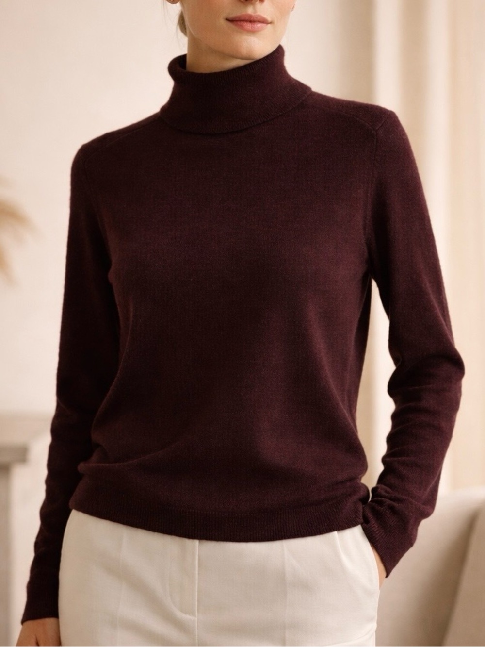Quince Mongolian Cashmere Turtleneck Deep Burgundy Sweater - Small